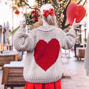 Chicwish KEY TO MY HEART HAND KNIT CHUNKY CARDIGAN Wool Blend